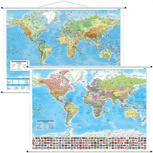 Świat. Mapa ścienna polityczno - fizyczna dwustronna, 1:30 000 000, 140x100 cm